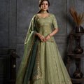 Exquisite Olive Green Organza Embroidered Designer Lehenga Choli with Dupatta for Women