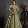 Exquisite Olive Green Organza Embroidered Designer Lehenga Choli with Dupatta for Women