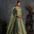 Exquisite Olive Green Organza Embroidered Designer Lehenga Choli with Dupatta for Women