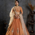 Captivating Rust Orange Organza Embroidered Designer Lehenga Choli with Dupatta for Women