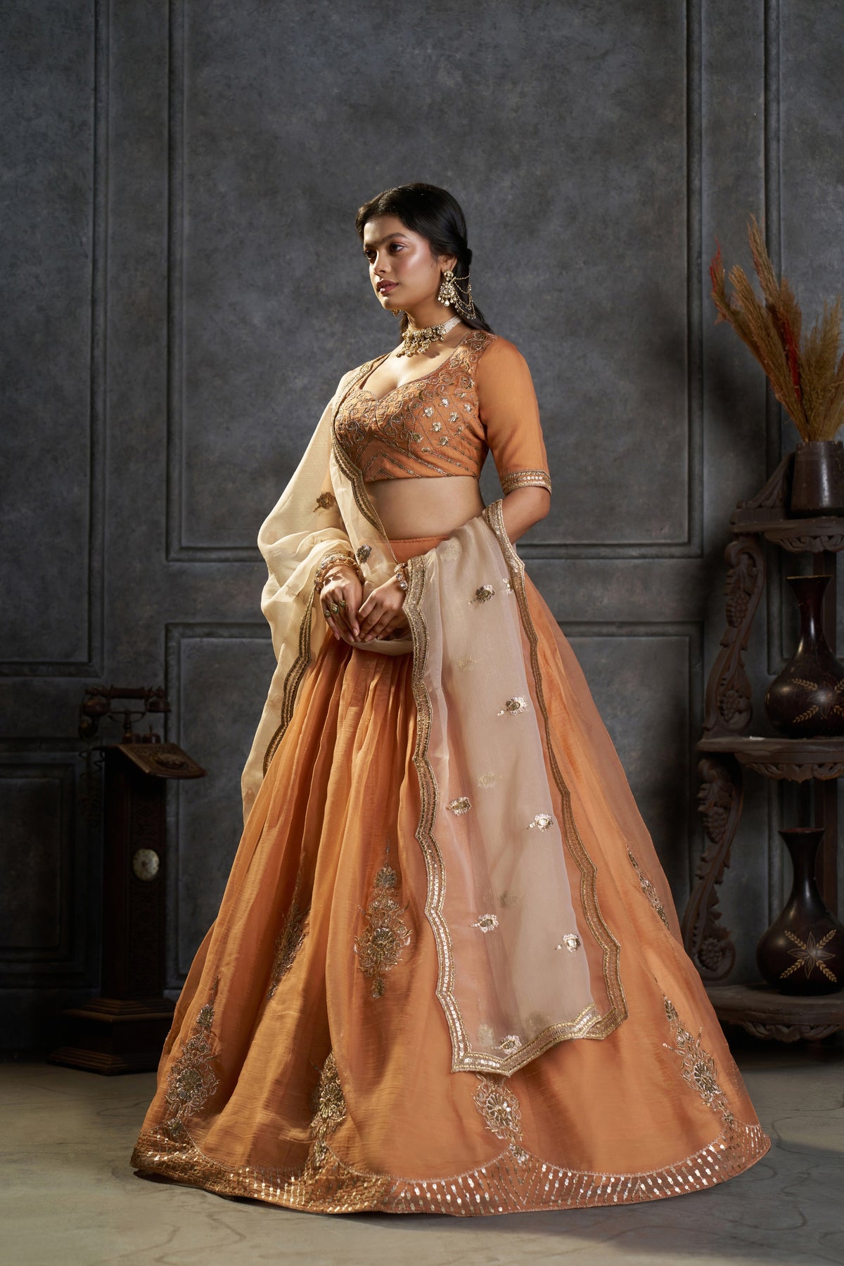 Captivating Rust Orange Organza Embroidered Designer Lehenga Choli with Dupatta for Women