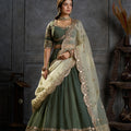 Magnificent Rama Green Organza Embroidered Designer Lehenga Choli with Dupatta for Women