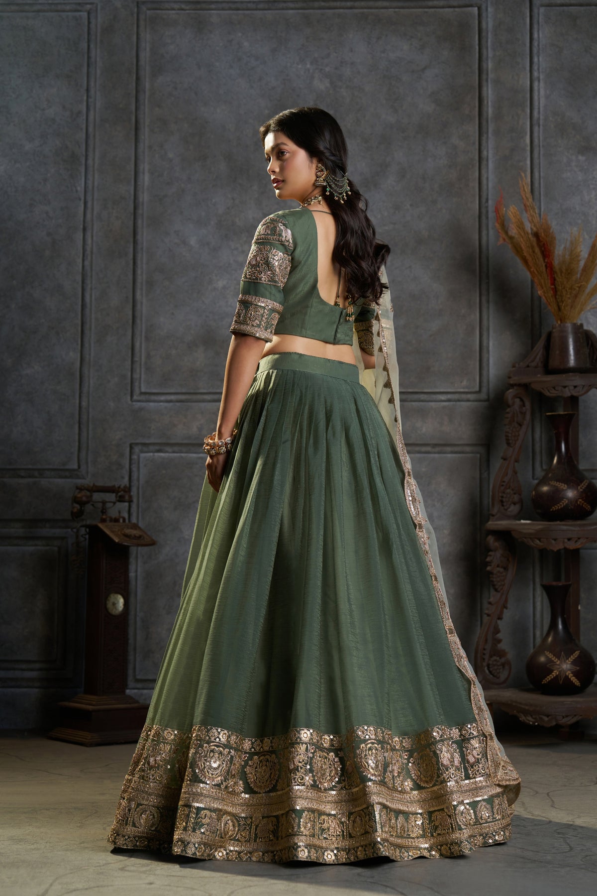 Magnificent Rama Green Organza Embroidered Designer Lehenga Choli with Dupatta for Women