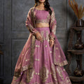 Glamorous Mauve Pink Organza Embroidered Designer Lehenga Choli with Dupatta for Women
