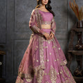 Glamorous Mauve Pink Organza Embroidered Designer Lehenga Choli with Dupatta for Women