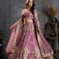 Glamorous Mauve Pink Organza Embroidered Designer Lehenga Choli with Dupatta for Women