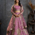 Glamorous Mauve Pink Organza Embroidered Designer Lehenga Choli with Dupatta for Women