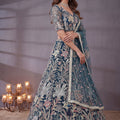 Exquisite Teal Blue Soft Net Floral Embroidered Designer Lehenga Choli with Dupatta