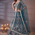 Exquisite Teal Blue Soft Net Floral Embroidered Designer Lehenga Choli with Dupatta