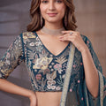 Exquisite Teal Blue Soft Net Floral Embroidered Designer Lehenga Choli with Dupatta
