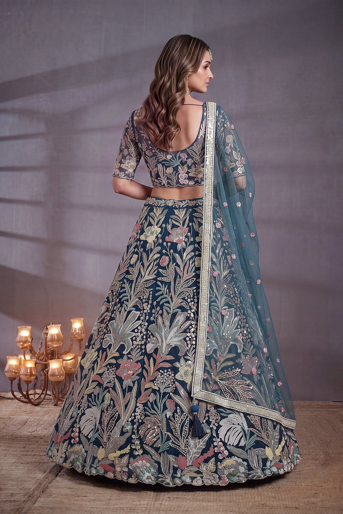 Exquisite Teal Blue Soft Net Floral Embroidered Designer Lehenga Choli with Dupatta