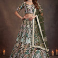 Regal Olive Green Soft Net Floral Embroidered Designer Lehenga Choli with Dupatta for Women