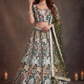 Regal Olive Green Soft Net Floral Embroidered Designer Lehenga Choli with Dupatta for Women
