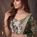 Regal Olive Green Soft Net Floral Embroidered Designer Lehenga Choli with Dupatta for Women
