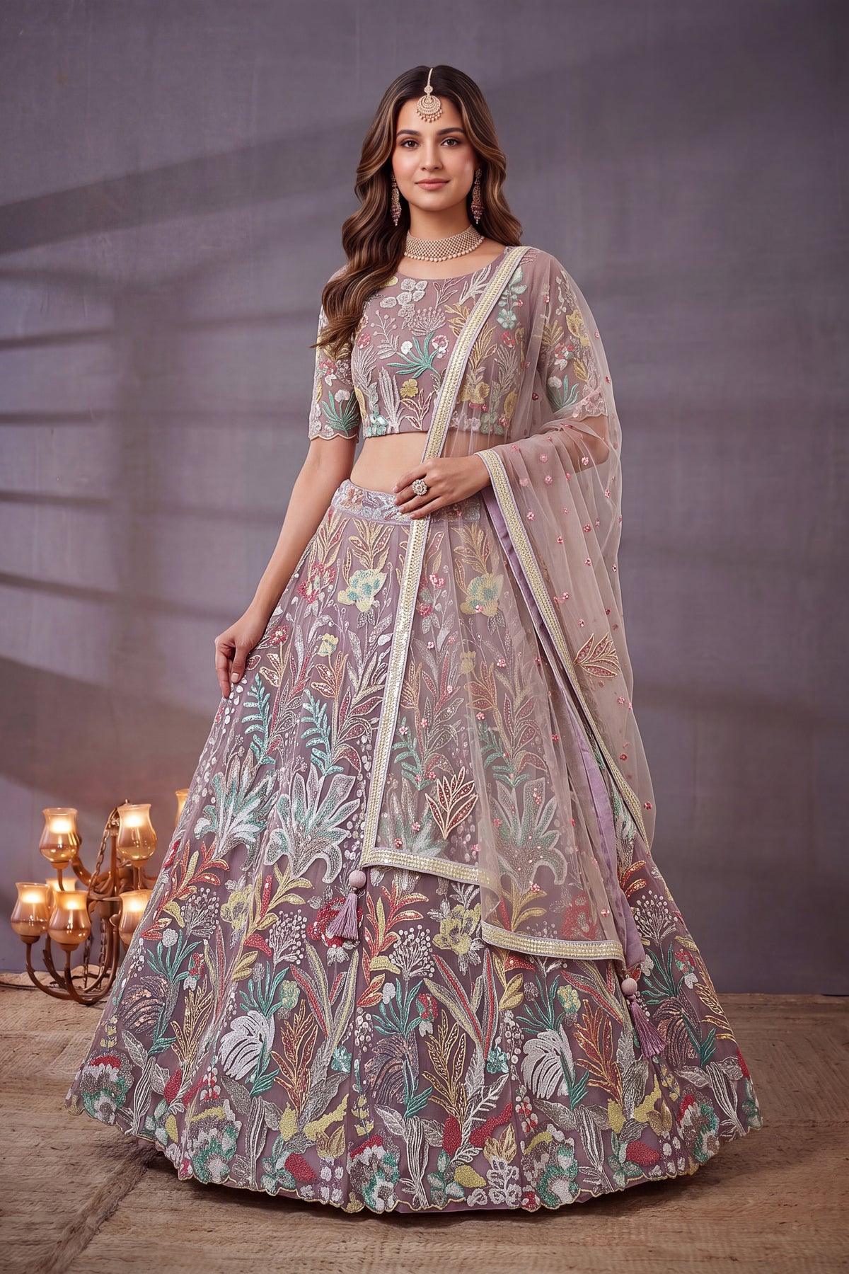 Enchanting Lavender Soft Net Floral Embroidered Designer Lehenga Choli with Dupatta for Women