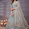 Mesmerizing Sea Green Soft Net Floral Embroidered Designer Lehenga Choli with Dupatta for Women