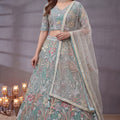 Mesmerizing Sea Green Soft Net Floral Embroidered Designer Lehenga Choli with Dupatta for Women