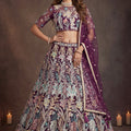 Majestic Wine Soft Net Floral Embroidered Designer Lehenga Choli with Dupatta for Women