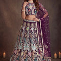 Majestic Wine Soft Net Floral Embroidered Designer Lehenga Choli with Dupatta for Women