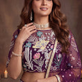 Majestic Wine Soft Net Floral Embroidered Designer Lehenga Choli with Dupatta for Women