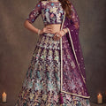 Majestic Wine Soft Net Floral Embroidered Designer Lehenga Choli with Dupatta for Women