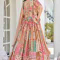 Exquisite Beige Chinnon Silk Digital Print Designer Lehenga Choli with Embroidered Blouse and Dupatta