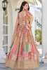 Exquisite Beige Chinnon Silk Digital Print Designer Lehenga Choli with Embroidered Blouse and Dupatta
