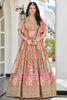 Exquisite Beige Chinnon Silk Digital Print Designer Lehenga Choli with Embroidered Blouse and Dupatta