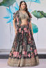 Striking Black Chinnon Silk Digital Print Designer Lehenga Choli with Embroidered Blouse and Dupatta