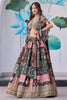Striking Black Chinnon Silk Digital Print Designer Lehenga Choli with Embroidered Blouse and Dupatta