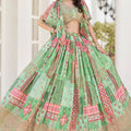 Vibrant Mint Green Chinnon Silk Digital Print Designer Lehenga Choli with Embroidered Blouse and Dupatta