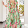 Vibrant Mint Green Chinnon Silk Digital Print Designer Lehenga Choli with Embroidered Blouse and Dupatta