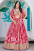 Radiant Rani Pink Chinnon Silk Digital Print Designer Lehenga Choli with Embroidered Blouse and Dupatta