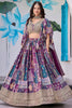 Regal Purple Chinnon Silk Digital Print Designer Lehenga Choli with Embroidered Blouse and Dupatta