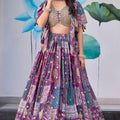 Regal Purple Chinnon Silk Digital Print Designer Lehenga Choli with Embroidered Blouse and Dupatta