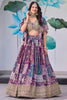 Regal Purple Chinnon Silk Digital Print Designer Lehenga Choli with Embroidered Blouse and Dupatta