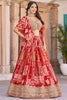Magnificent Red Chinnon Silk Digital Print Designer Lehenga Choli with Embroidered Blouse and Dupatta