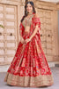 Magnificent Red Chinnon Silk Digital Print Designer Lehenga Choli with Embroidered Blouse and Dupatta