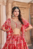 Magnificent Red Chinnon Silk Digital Print Designer Lehenga Choli with Embroidered Blouse and Dupatta