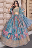 Captivating Sky Blue Chinnon Silk Digital Print Designer Lehenga Choli with Embroidered Blouse and Dupatta
