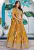 Dazzling Mustard Yellow Chinnon Silk Digital Print Designer Lehenga Choli with Embroidered Blouse and Dupatta