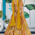 Dazzling Mustard Yellow Chinnon Silk Digital Print Designer Lehenga Choli with Embroidered Blouse and Dupatta