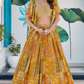 Dazzling Mustard Yellow Chinnon Silk Digital Print Designer Lehenga Choli with Embroidered Blouse and Dupatta