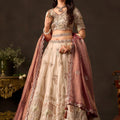 Exquisite Beige Fendy Silk Designer Lehenga Choli with Heavy Gold Embroidery and Dupatta