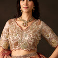 Exquisite Beige Fendy Silk Designer Lehenga Choli with Heavy Gold Embroidery and Dupatta