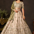 Magnificent Beige Fendy Silk Designer Lehenga Choli with Heavy Gold Embroidery and Dupatta