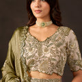 Magnificent Beige Fendy Silk Designer Lehenga Choli with Heavy Gold Embroidery and Dupatta