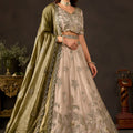 Magnificent Beige Fendy Silk Designer Lehenga Choli with Heavy Gold Embroidery and Dupatta