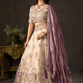 Enchanting Beige Fendy Silk Designer Lehenga Choli with Heavy Gold Embroidery and Dupatta