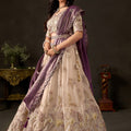 Enchanting Beige Fendy Silk Designer Lehenga Choli with Heavy Gold Embroidery and Dupatta